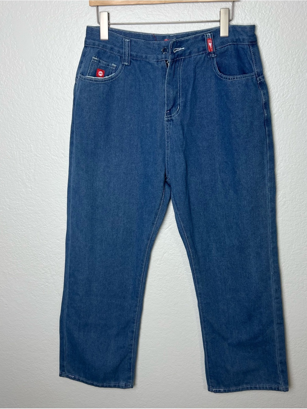 JNCO Jeans Blue With Tiger Embroidery Zip Denim Straight Relaxed Jeans Size 2XL